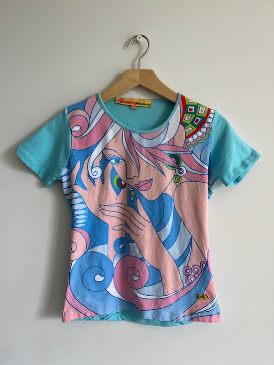 Miss Sixty Tops - Miss Sixty Graphic Baby Tee Y2K Multicolor Art Print Fitted Medium